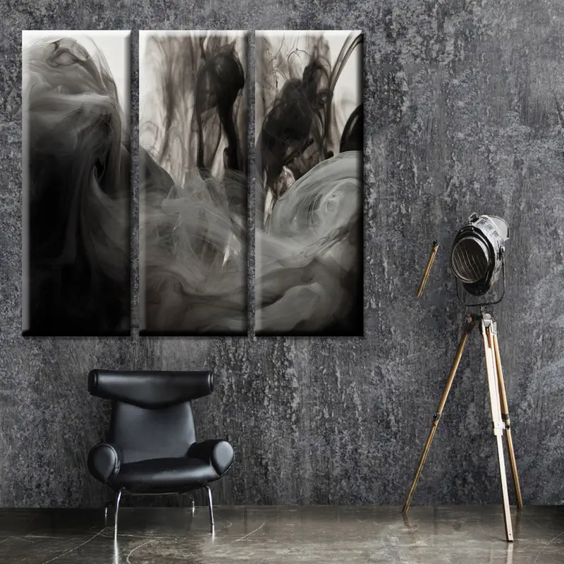 Abstract Canvas Decor, Black And White Canvas, Landscape Wall Art, Smoke Canvas, Wall Art Canvas,Abstract Marble Art, Abstract Canvas Table - 2