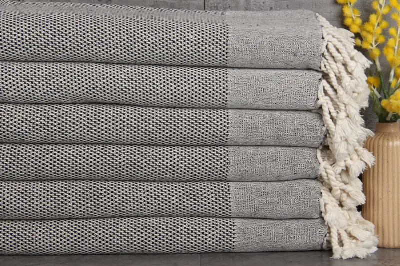 Personalized Turkish Towel Dark Navy Geometric, Organic Cotton, 40x71 Inches