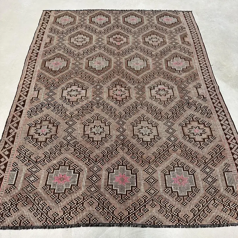 Brown Patchwork Rug, 6.5x8.5 ft Orange Accents
