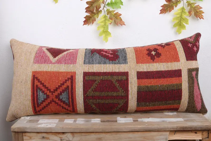 Gift Pillow, Kilim Pillow, Ethnical Kilim Rug Pillow, Oriental Cushion Case, Pattern Throw Cushion Case, 16x36 Beige Pillow Case, Pillow - 2