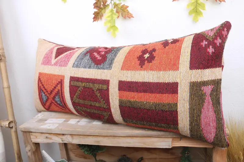 Gift Pillow, Kilim Pillow, Ethnical Kilim Rug Pillow, Oriental Cushion Case, Pattern Throw Cushion Case, 16x36 Beige Pillow Case, Pillow - 4