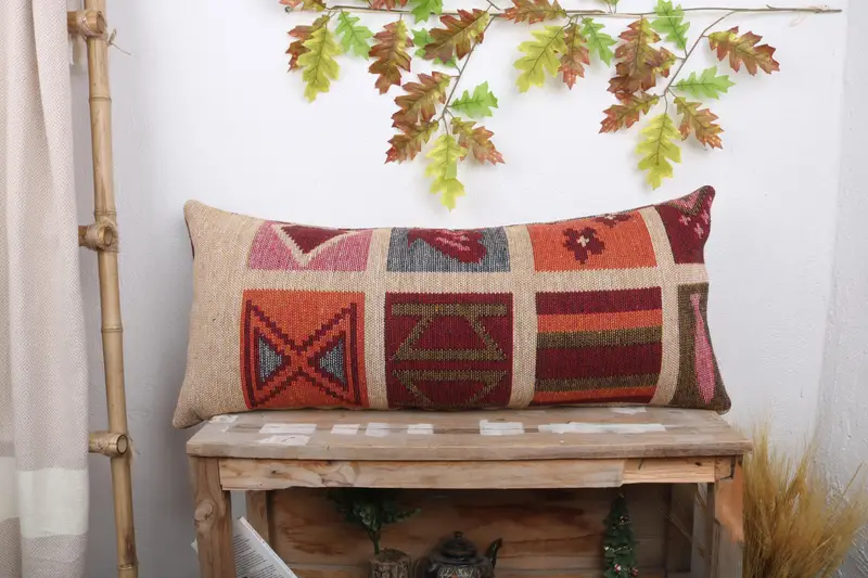 Gift Pillow, Kilim Pillow, Ethnical Kilim Rug Pillow, Oriental Cushion Case, Pattern Throw Cushion Case, 16x36 Beige Pillow Case, Pillow - 1