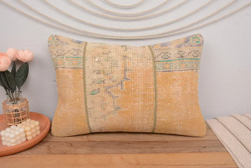 Orange & Green Embroidered Patchwork Pillow, 16x24 Inches Rectangle Throw Pillow - 2