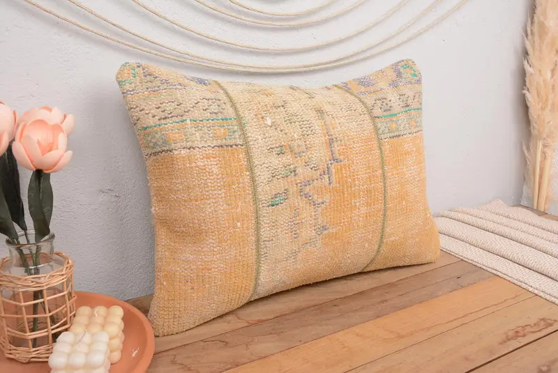 Orange & Green Embroidered Patchwork Pillow, 16x24 Inches Rectangle Throw Pillow - 1