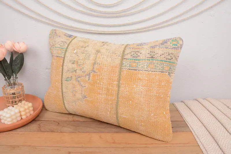 Orange & Green Embroidered Patchwork Pillow, 16x24 Inches Rectangle Throw Pillow - 4