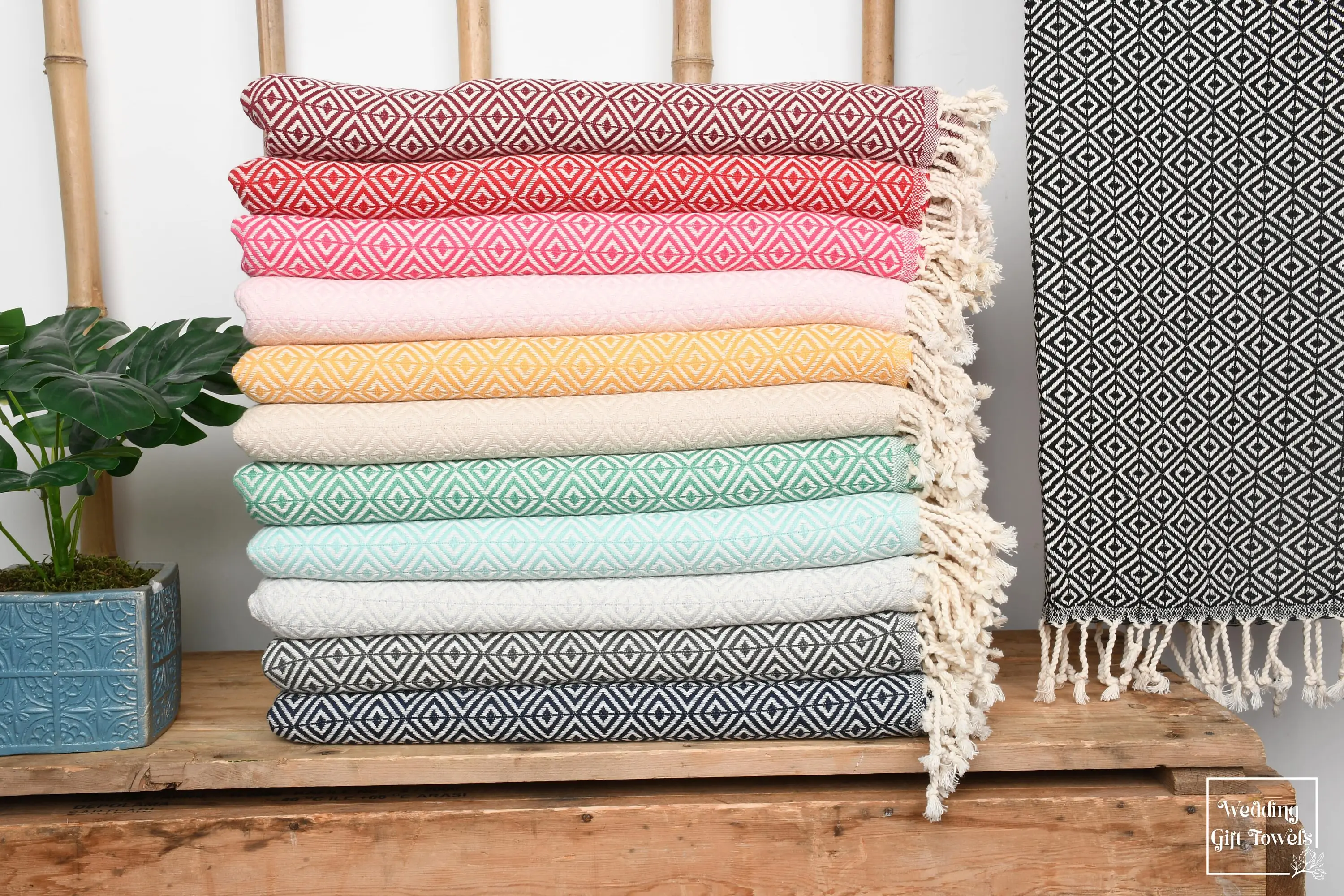 Personalized Turkish Cotton Towel Diamond Weave Beige, 40x70 Inches - 1
