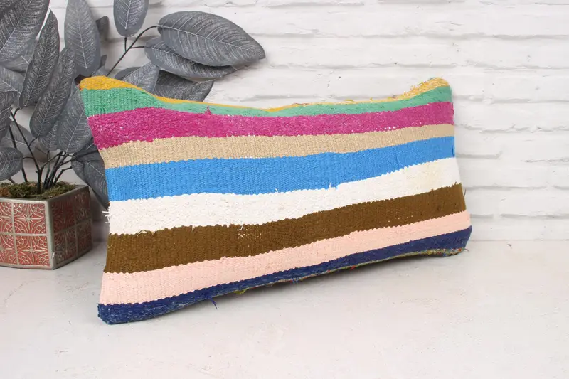12x24 Blue Cushion Cover, Meditation Cushion, Pillow for Couch, Bolster Cushion, Throw Kilim Pillow, Cushion Case, Pillow for Sofa - 3
