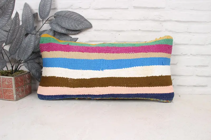 12x24 Blue Cushion Cover, Meditation Cushion, Pillow for Couch, Bolster Cushion, Throw Kilim Pillow, Cushion Case, Pillow for Sofa - 1
