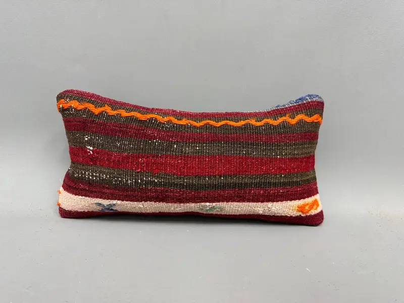 Kilim Pillow, Oriental Cushion Case, Boho Chic Pillow Case, Home Decor Pillow, 8x16 Red Pillow, Cushion, Ethnical Kilim Rug Pillow - 4
