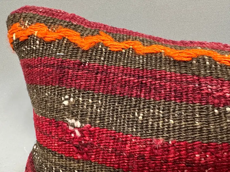 Kilim Pillow, Oriental Cushion Case, Boho Chic Pillow Case, Home Decor Pillow, 8x16 Red Pillow, Cushion, Ethnical Kilim Rug Pillow - 5