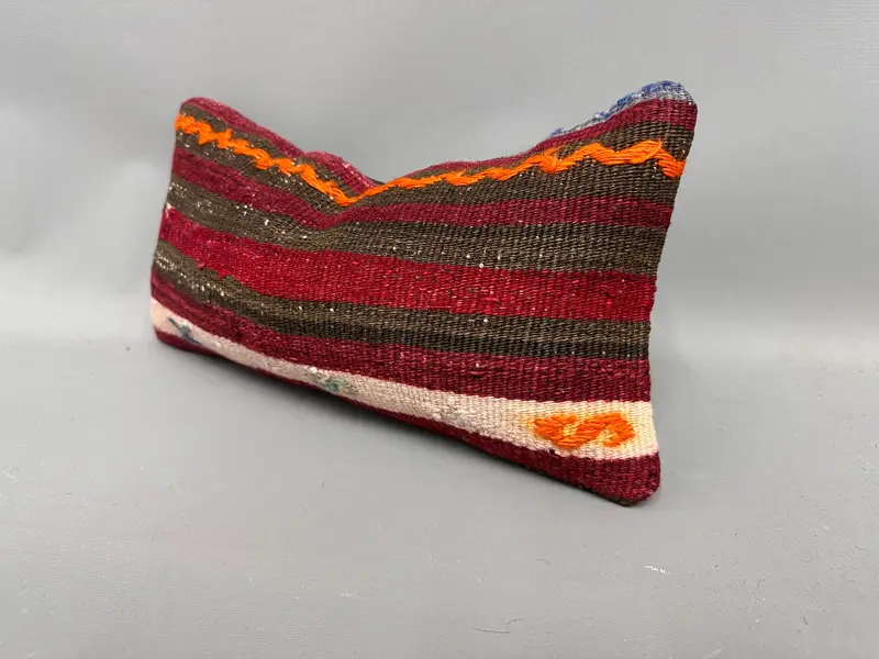 Kilim Pillow, Oriental Cushion Case, Boho Chic Pillow Case, Home Decor Pillow, 8x16 Red Pillow, Cushion, Ethnical Kilim Rug Pillow - 3