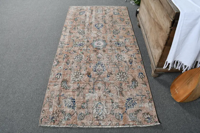 ブラウン、ブルー パッチワーク ラグ、3.2x6.7 フィート