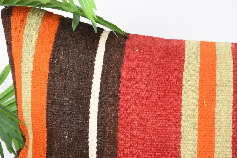 Turkish Pillow, Pillow Sham, Ethnical Kilim Rug Pillow, 16x36 Red Pillow Case, Boho Pillow, Neutral Throw Pillow Case - 2