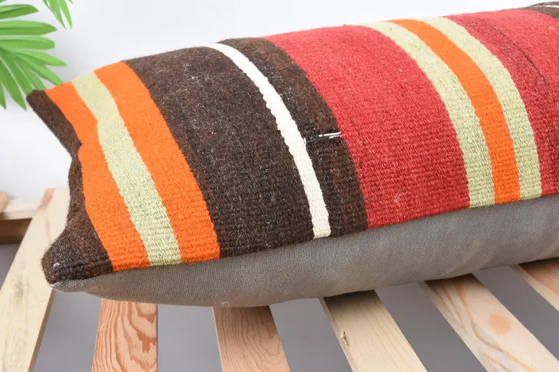 Turkish Pillow, Pillow Sham, Ethnical Kilim Rug Pillow, 16x36 Red Pillow Case, Boho Pillow, Neutral Throw Pillow Case - 6