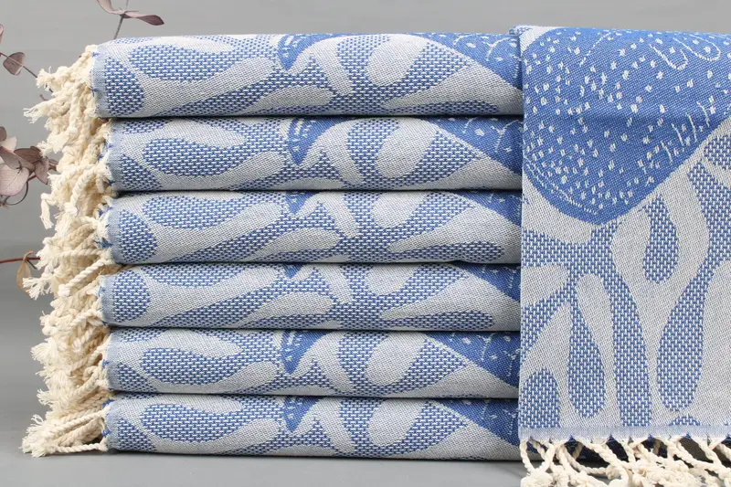 Hand Towel Turkish Cotton Sax Blue Fish Washcloth, Beige, 18x38 Inches