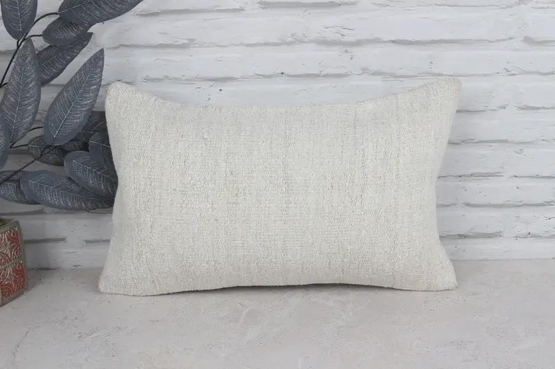 Kilim Pillow, 12x20 White Cushion Cover, Square Throw Pillow, Kilim Cushion Sham, Gift Pillow, Pillow Case, Boho Throw Pillow Sham - 1