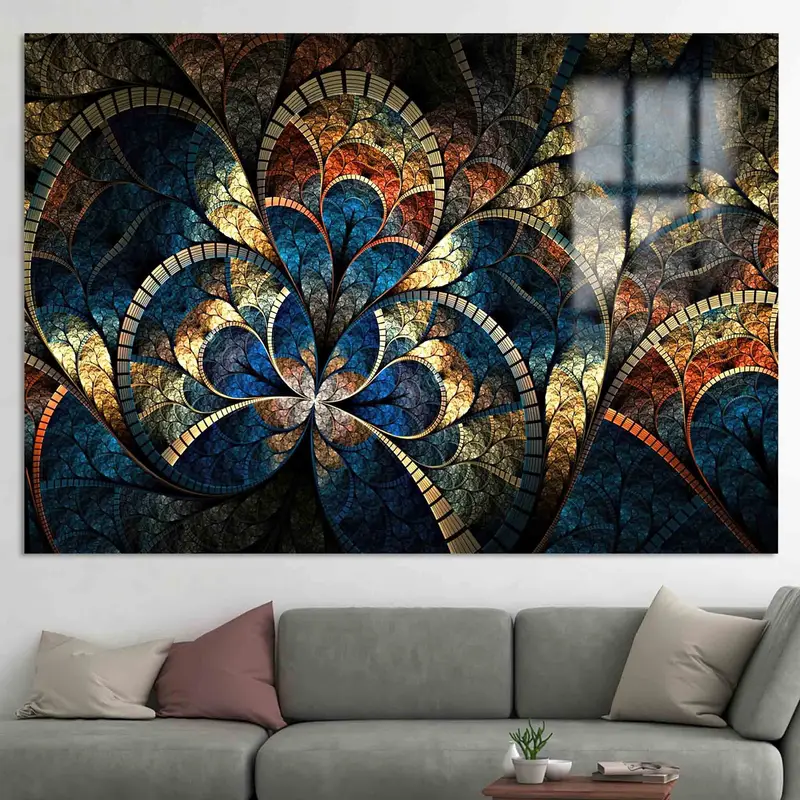 トレンディなゴールド フラクタル キャンバス: サイケデリックなきらめくステンド グラス モザイク