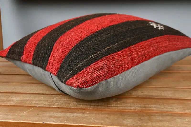 Boho Throw Pillow, Cushion, Turkish Kilim Pillow, 16x16 Red Cushion Cover, Tapestry Cushion Cover, Handmade Kilim Cushion, Kilim Pillow - 3
