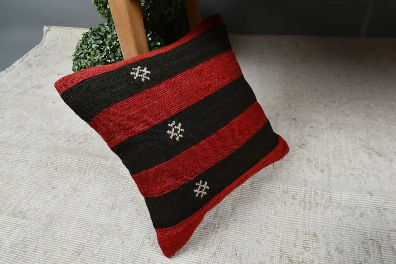 Boho Throw Pillow, Cushion, Turkish Kilim Pillow, 16x16 Red Cushion Cover, Tapestry Cushion Cover, Handmade Kilim Cushion, Kilim Pillow - 7