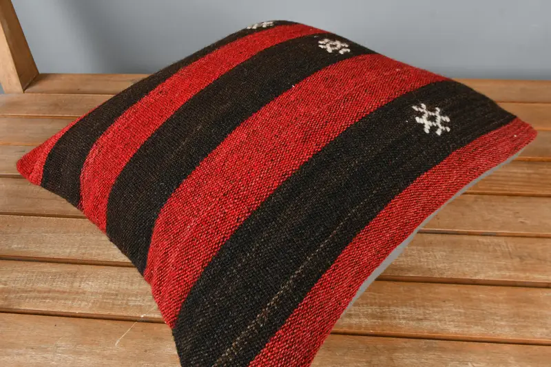 Boho Throw Pillow, Cushion, Turkish Kilim Pillow, 16x16 Red Cushion Cover, Tapestry Cushion Cover, Handmade Kilim Cushion, Kilim Pillow - 2