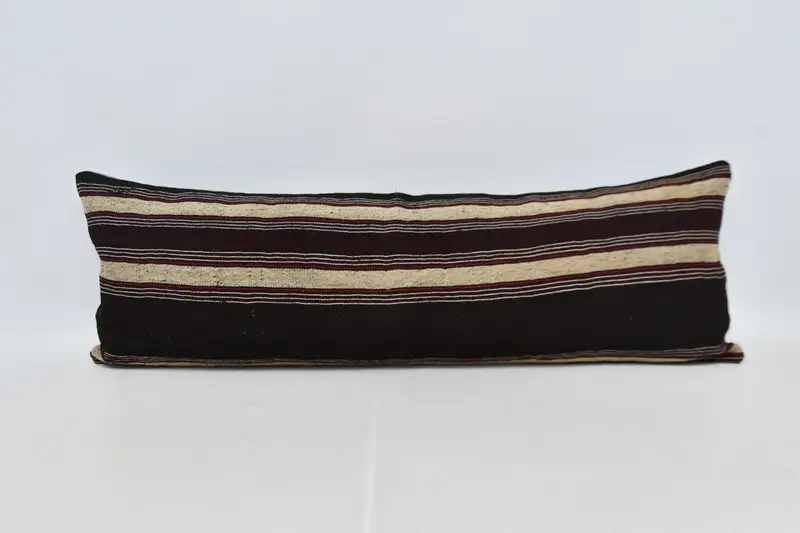 Ethnic Throw Pillow Case, Boho Pillow, Cushion Case, Pillow for Sofa, Couch Cushion Case, 16x48 Brown Pillow Cover, Ethnical Kilim Rug Pillow - 1