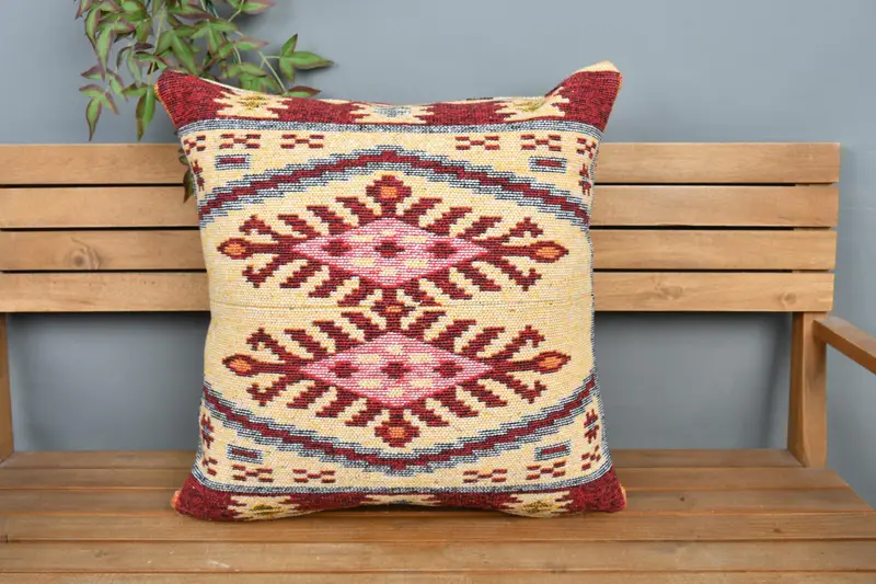 Vintage Kilim -Kissen, 24x24 Beige Kissen Schein, ethnischer Kilimteppichkissen, Häkelmuster -Kissenschein, Kissenschein, Boho -Kissenscheinabdeckung - 6