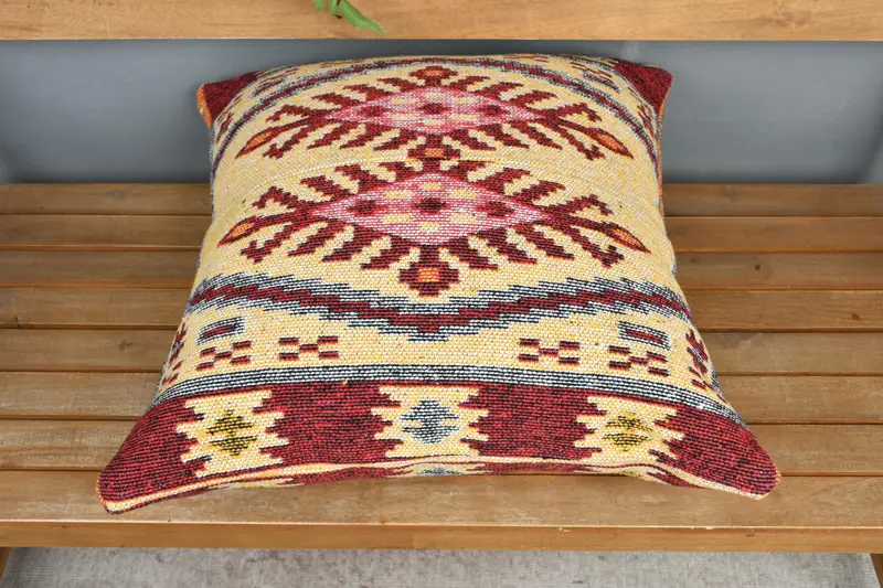 Vintage Kilim -Kissen, 24x24 Beige Kissen Schein, ethnischer Kilimteppichkissen, Häkelmuster -Kissenschein, Kissenschein, Boho -Kissenscheinabdeckung - 5