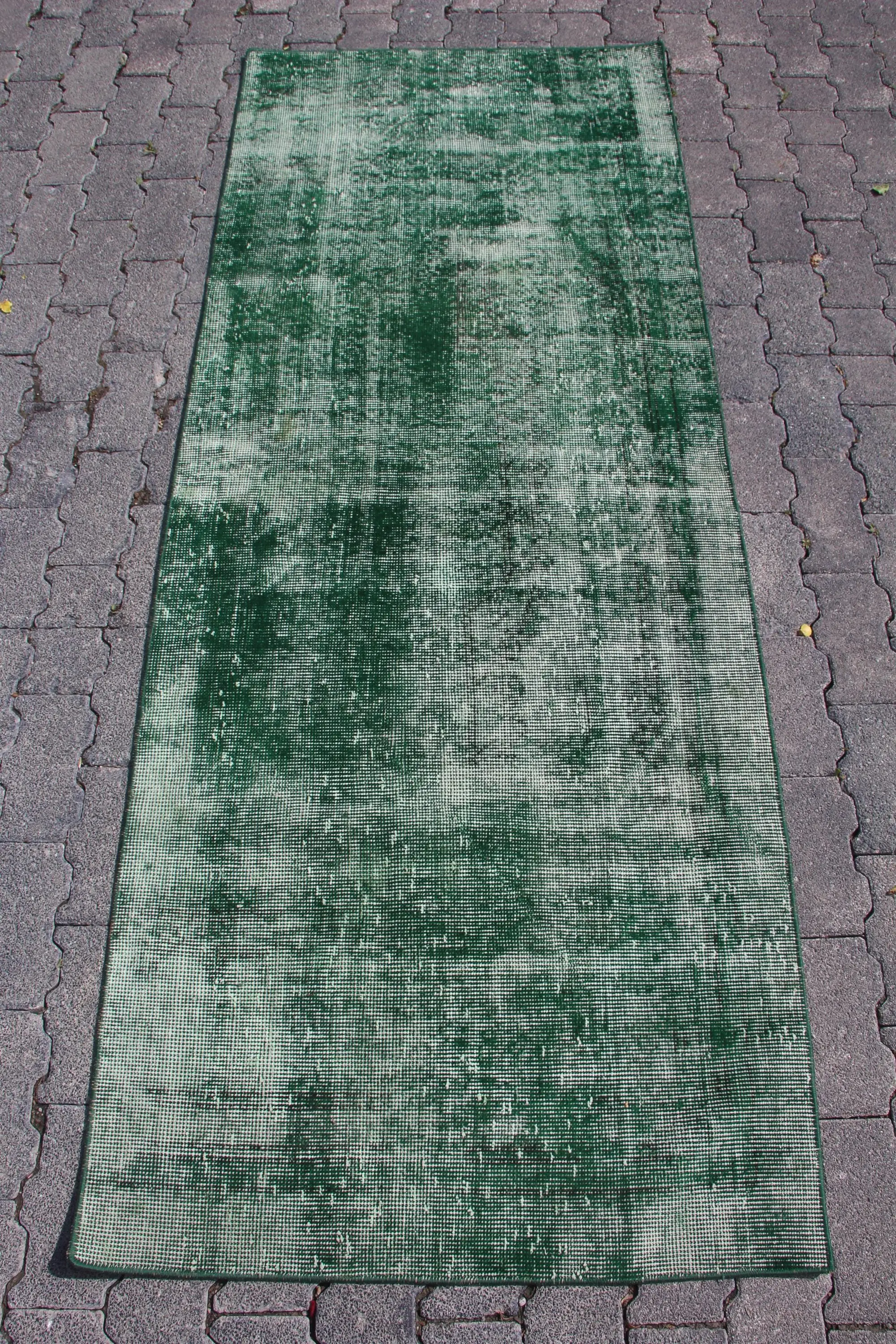 Rug, 2.8x7.1 ft Vintage Rug, Green Ombré Rug Wool - 1