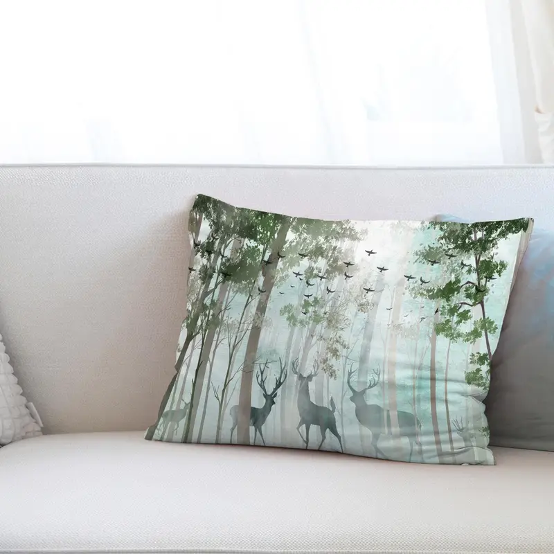 Bedrucktes Kissen mit Hirschwaldlandschaft – modernes abstraktes Design