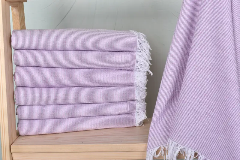 Monogram Turkish Bath Towel, Striped, Organic Cotton/Linen, 40x71 Inches