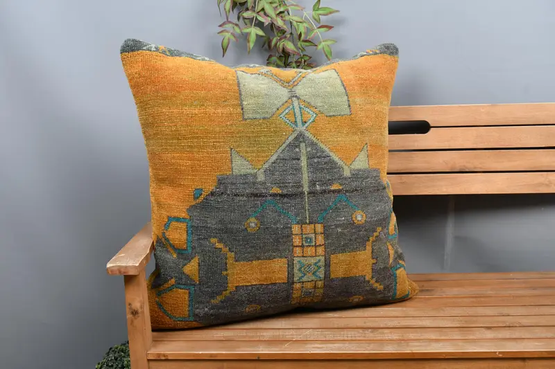 Südwestliches besticktes Kissen, Vintage-Kissen in Braun und Grün