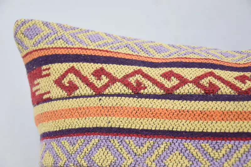 Pillow Sham, Antique Pillows, Ethnical Kilim Rug Pillow, Ottoman Cushion, Kilim Pillow Cover, 16x24 Blue Cushion - 2