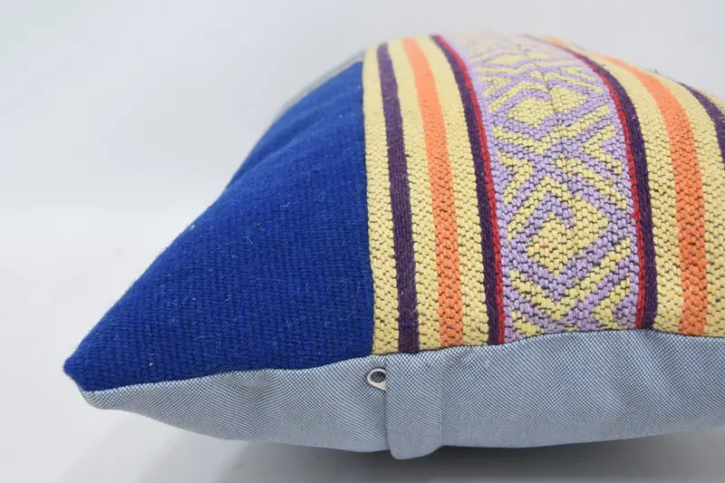 Pillow Sham, Antique Pillows, Ethnical Kilim Rug Pillow, Ottoman Cushion, Kilim Pillow Cover, 16x24 Blue Cushion - 5