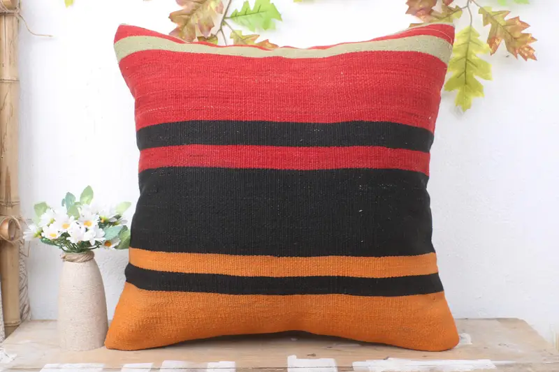 20x20 Orange Cushion Cover, Cushion, Ethnical Kilim Rug Pillow, Art Deco Pillow, Pillow for Sofa, Handmade Throw Pillow Cover, Throw Kilim Pillow - 2