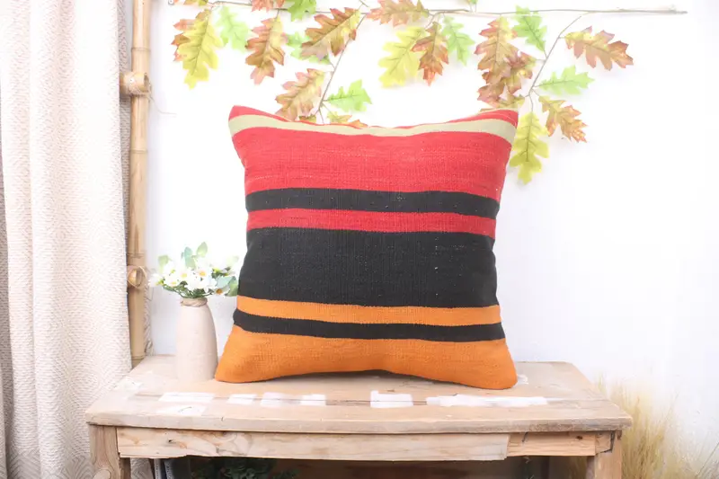 20x20 Orange Cushion Cover, Cushion, Ethnical Kilim Rug Pillow, Art Deco Pillow, Pillow for Sofa, Handmade Throw Pillow Cover, Throw Kilim Pillow - 1