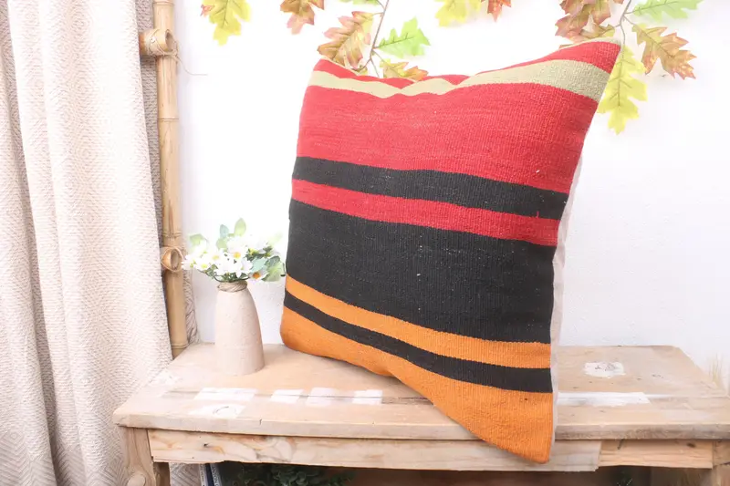 20x20 Orange Cushion Cover, Cushion, Ethnical Kilim Rug Pillow, Art Deco Pillow, Pillow for Sofa, Handmade Throw Pillow Cover, Throw Kilim Pillow - 4