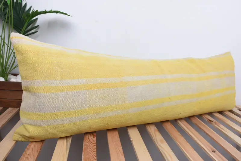 Vintage Kilim Pillow, Antique Pillows, 16x48 Yellow Cushion Case, Pastel Pillow, Ethnical Kilim Rug Pillow, Designer Throw Pillow, Cushion Cover - 4