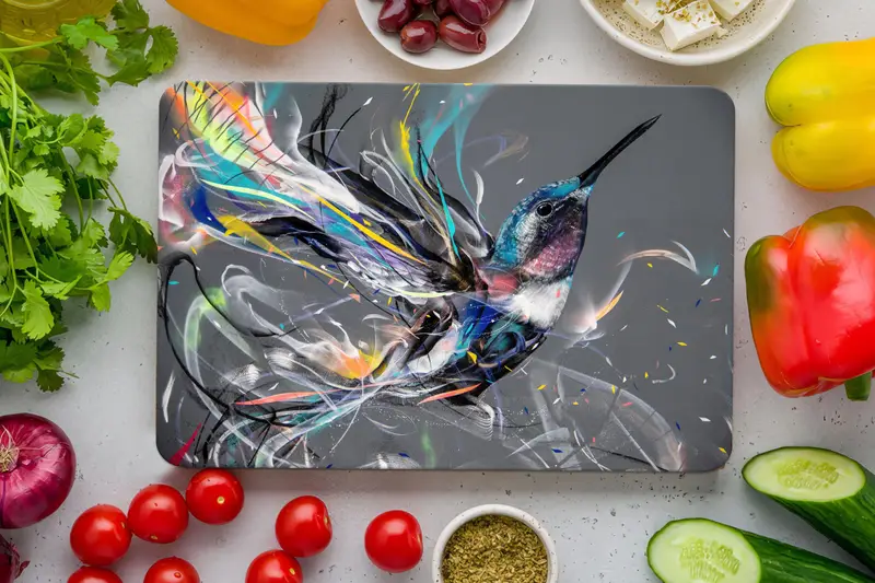 トレンディな鳥のデザインの抽象的なガラスのまな板、モダンなキッチンの必需品