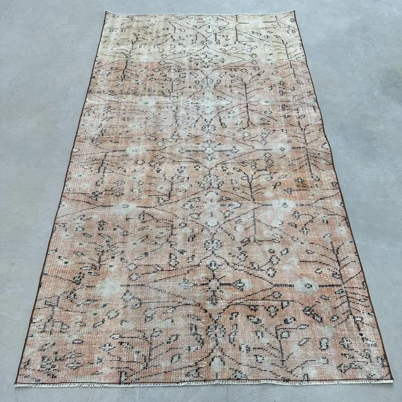 Orange & Black Rug, 4,2x7,4 ft Geometric Floral Design