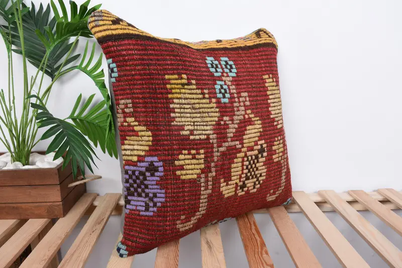 Pillow, Handmade Kilim Cushion, 20x20 Red Cushion Cover, Home Decor Pillow, Personalized Gift Pillow Pillow Sham, Kilim Pillow Cover - 4