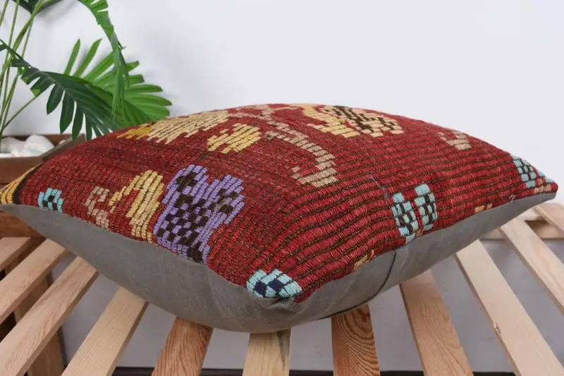 Pillow, Handmade Kilim Cushion, 20x20 Red Cushion Cover, Home Decor Pillow, Personalized Gift Pillow Pillow Sham, Kilim Pillow Cover - 6