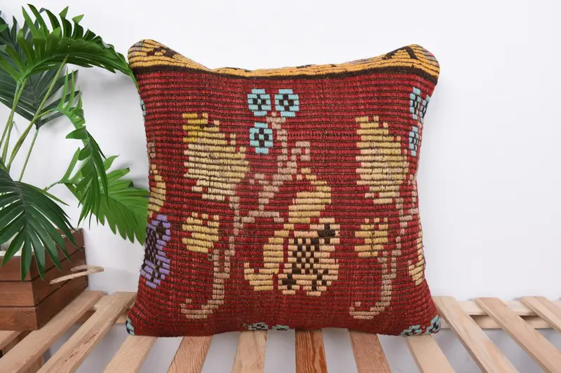 Pillow, Handmade Kilim Cushion, 20x20 Red Cushion Cover, Home Decor Pillow, Personalized Gift Pillow Pillow Sham, Kilim Pillow Cover - 1
