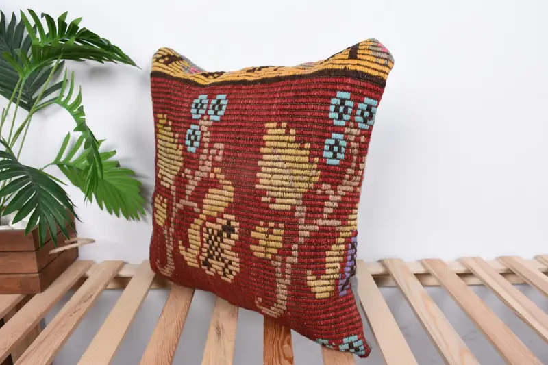 Pillow, Handmade Kilim Cushion, 20x20 Red Cushion Cover, Home Decor Pillow, Personalized Gift Pillow Pillow Sham, Kilim Pillow Cover - 5