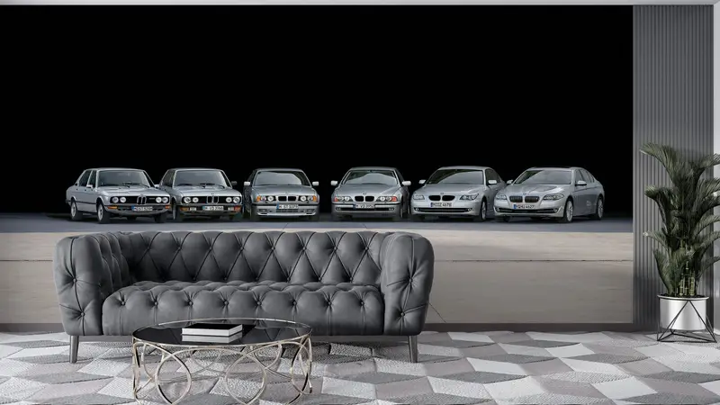 BMW All -5 -Serie -Wandkunst, BMW Autogeschichte Wandmalerei, BMW Wanddruck, BMW 5 Serie Auto Wanddekoration, Garage Mural, - 3