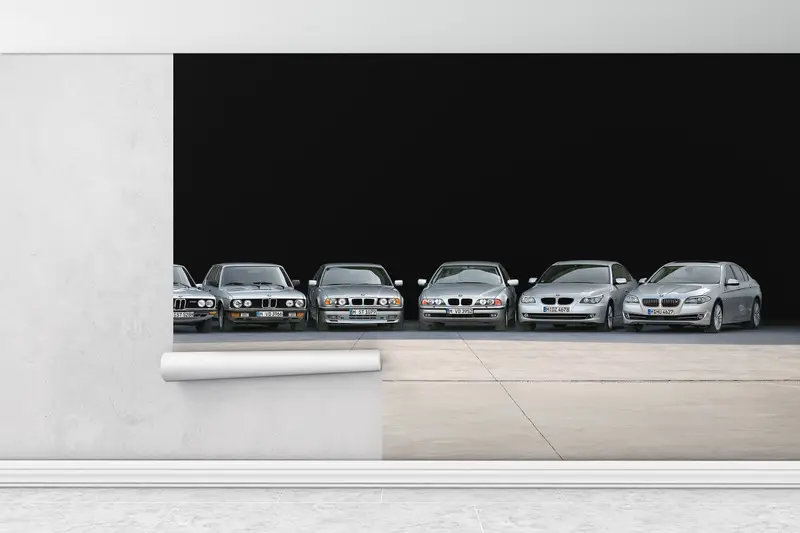 BMW All -5 -Serie -Wandkunst, BMW Autogeschichte Wandmalerei, BMW Wanddruck, BMW 5 Serie Auto Wanddekoration, Garage Mural, - 1