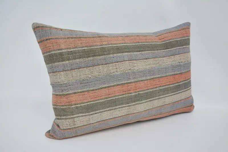 Handmade Kilim Cushion, Throw Kilim Pillow, Ikat Pillow, Turkish Pillow, Christmas Cushion, Bolster Throw Cushion Case, Pillow, 16x24 Blue Cushion - 3