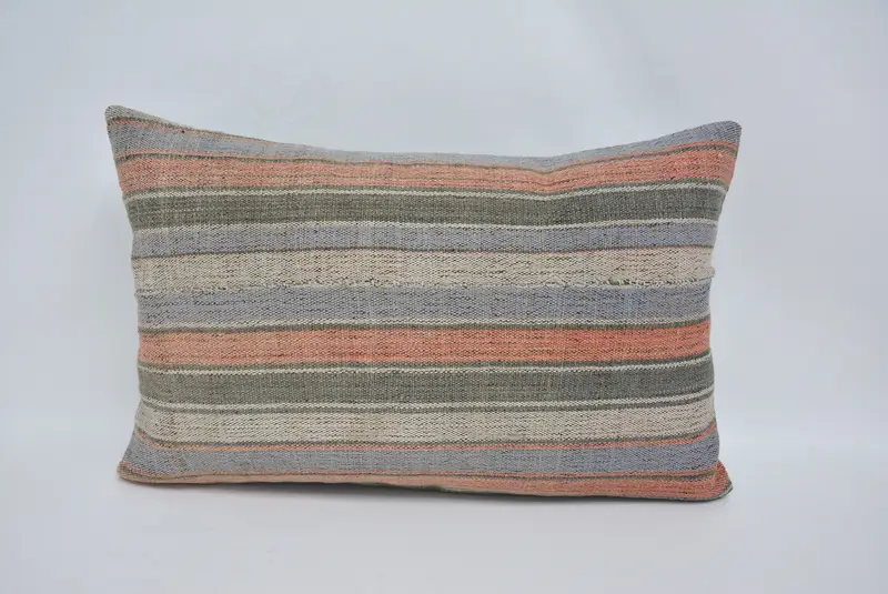 Handmade Kilim Cushion, Throw Kilim Pillow, Ikat Pillow, Turkish Pillow, Christmas Cushion, Bolster Throw Cushion Case, Pillow, 16x24 Blue Cushion - 1