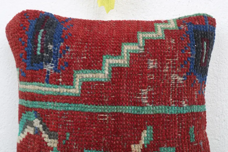 Pillow Sham, Gift Pillow, Turkish Pillow, Vintage Kilim Pillow Cushion Case, 12x12 Red Cushion Case, Ethnical Kilim Rug Pillow - 4