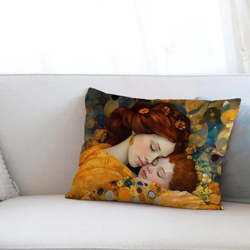 Art Nouveau Klimt Baskılı Yastık: Modern Anne ve Çocuk Tasarımı