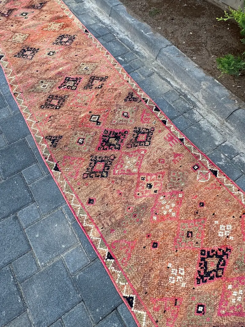 Elegant Brown & Pink Rug, 2.6x13.6 ft Floral & Geometric